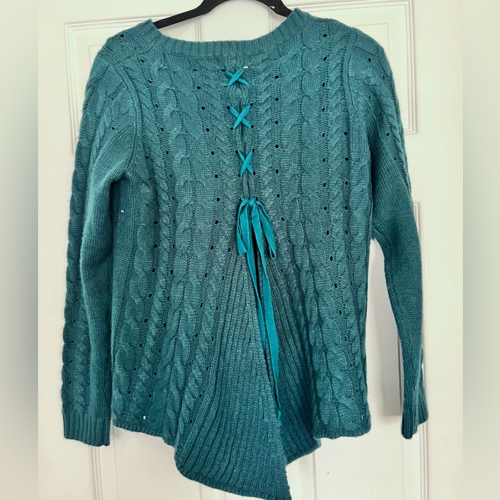 Teal ribbon back altered state sweater nwot